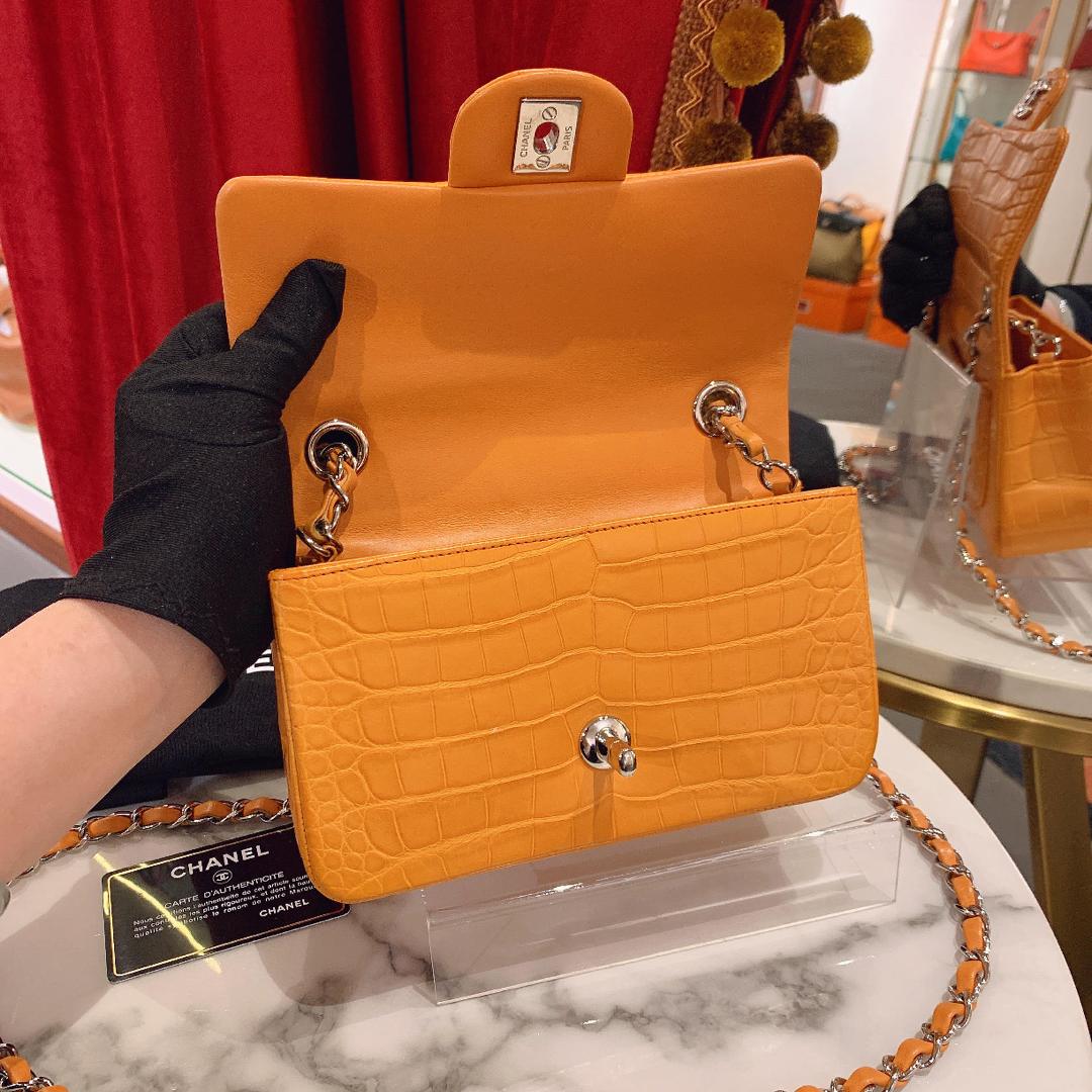 Chanel Orange Matte Croc Mini Flap Silver Hardware 2014 – Its A