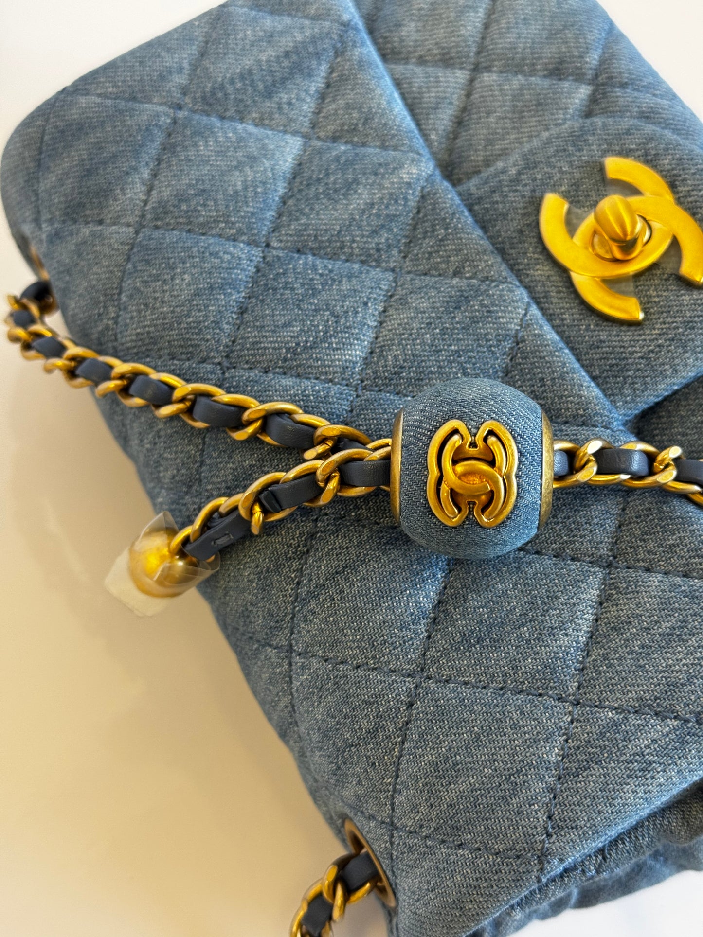 Chanel Denim Quilted Mini Pearl Crush Crossbody Bag