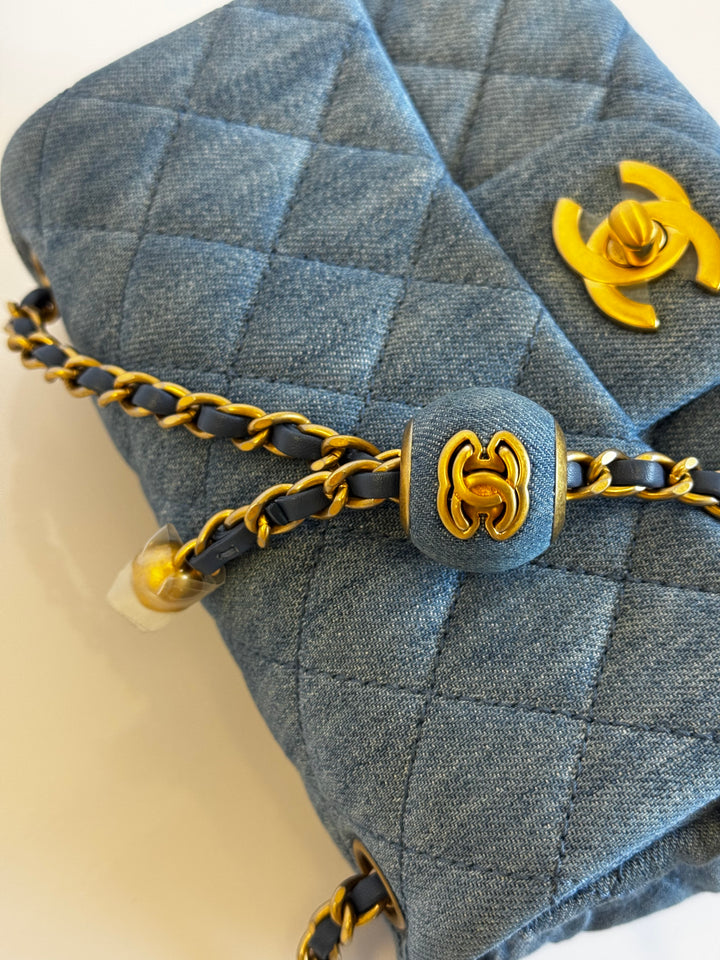 Chanel Denim Quilted Mini Pearl Crush Crossbody Bag