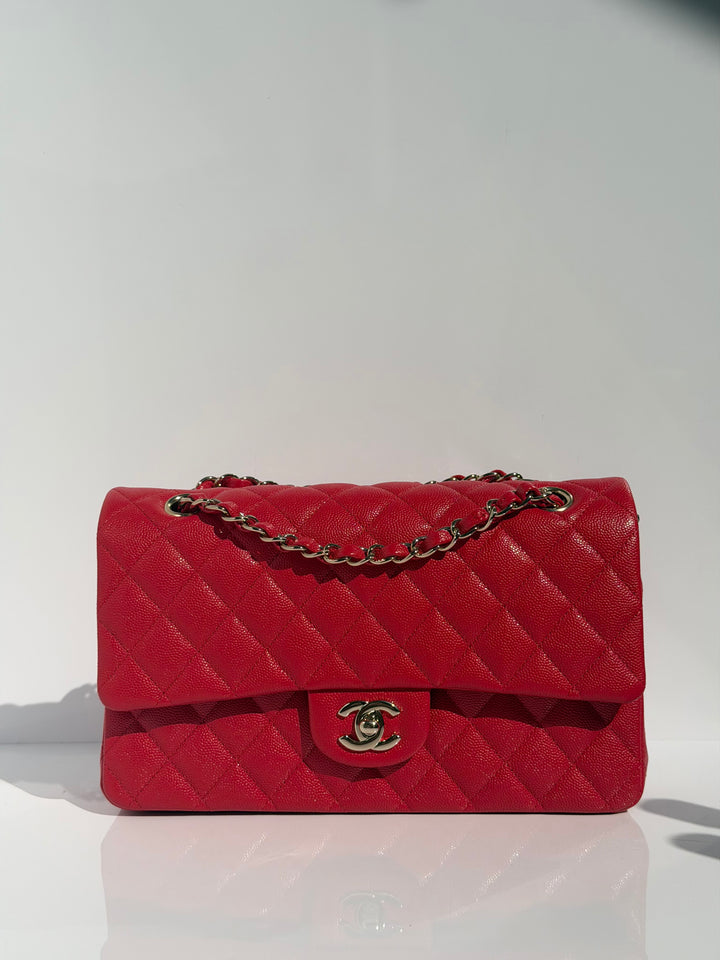 Chanel Medium Classic Double Flap Caviar Red Light Gold Hardware 2021