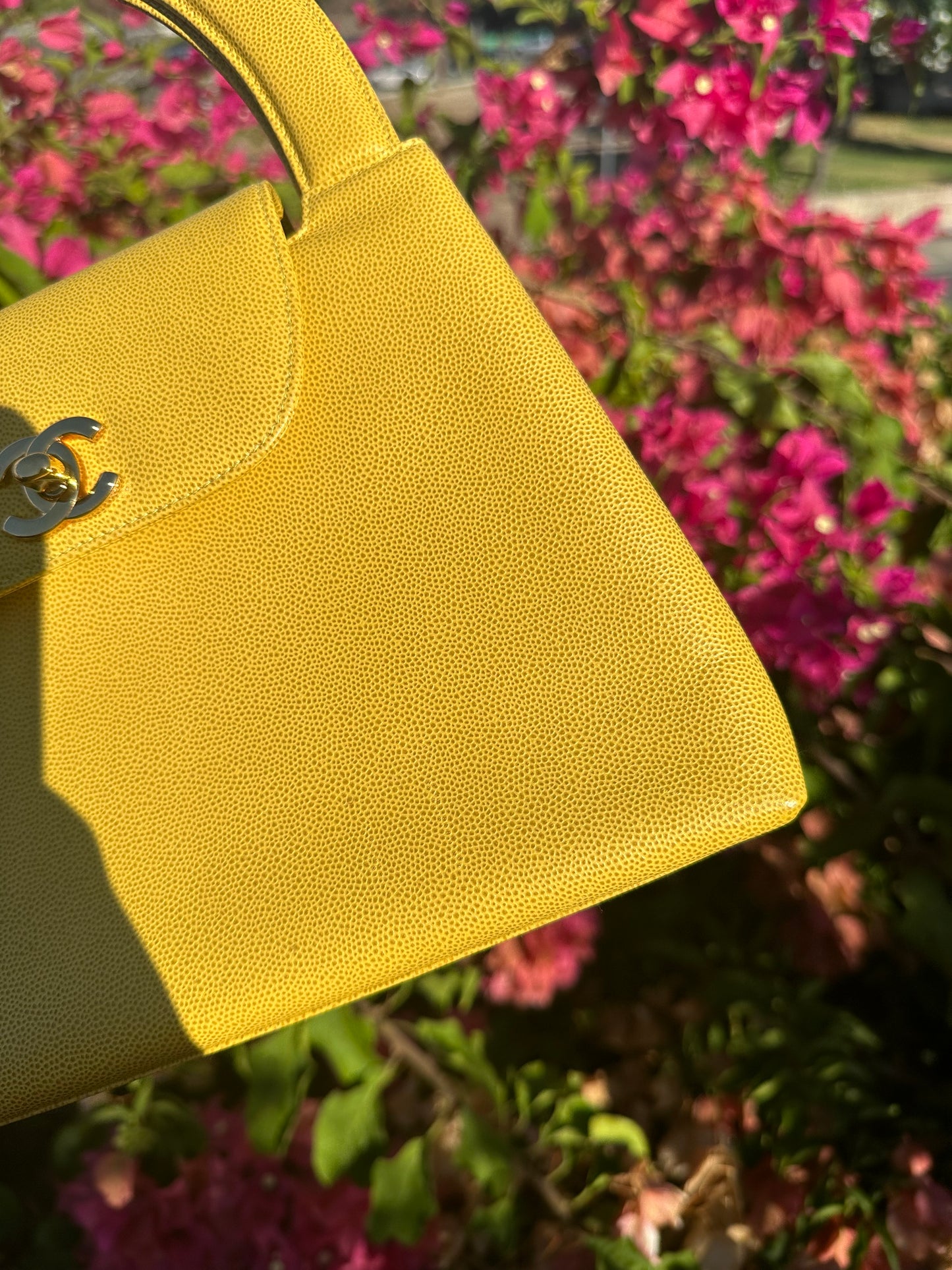 Chanel Vintage Medium Yellow Caviar Kelly Top Handle