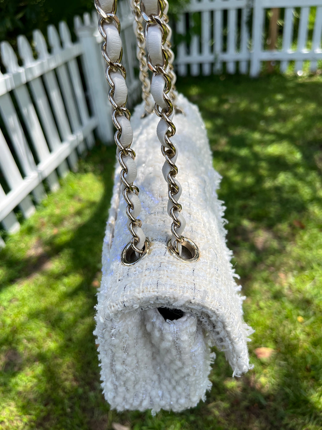 Chanel White Medium Tweed Patchwork Flap Bag