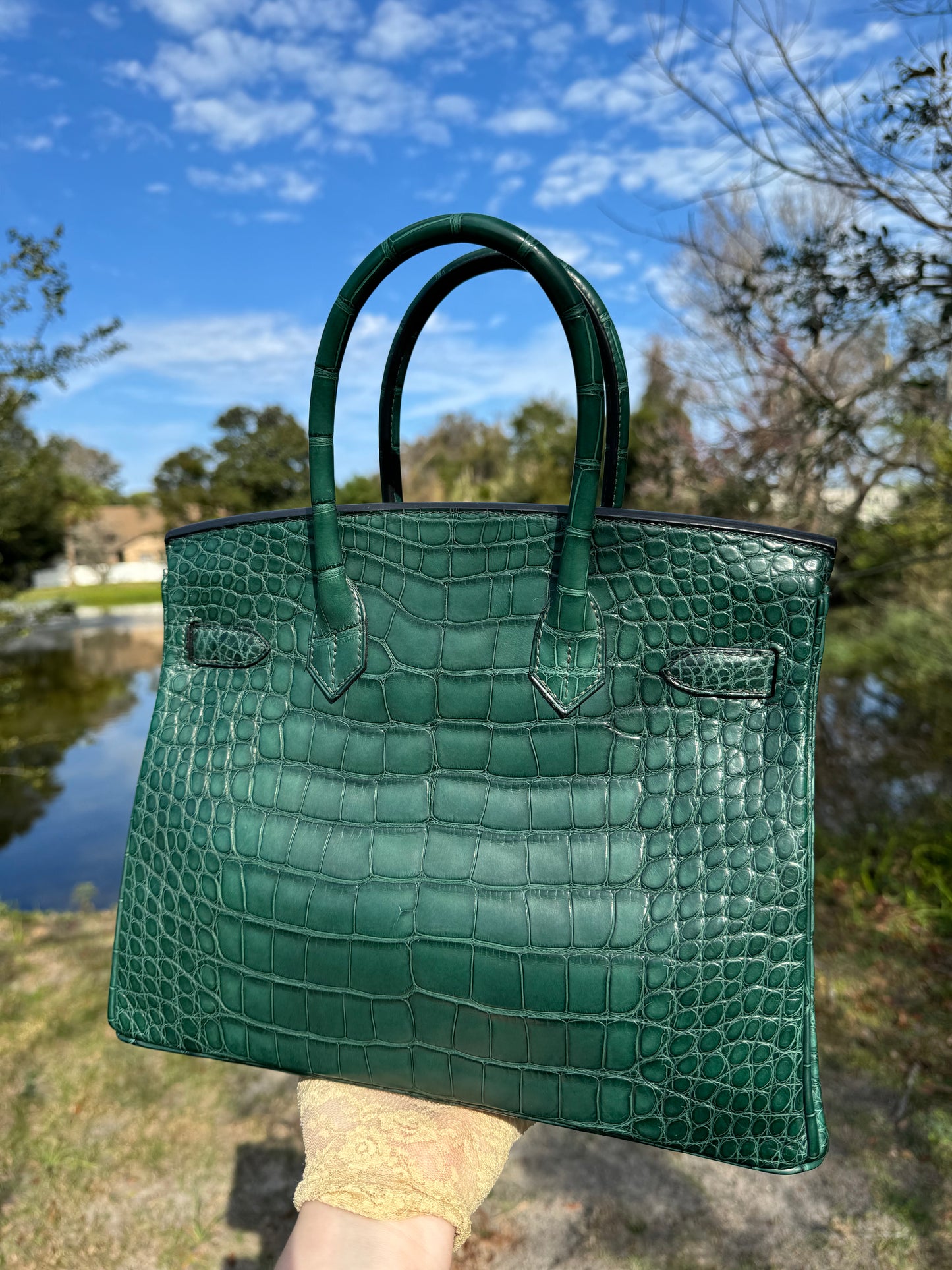 Hermes Matte Croc Vert Fonce Birkin 30