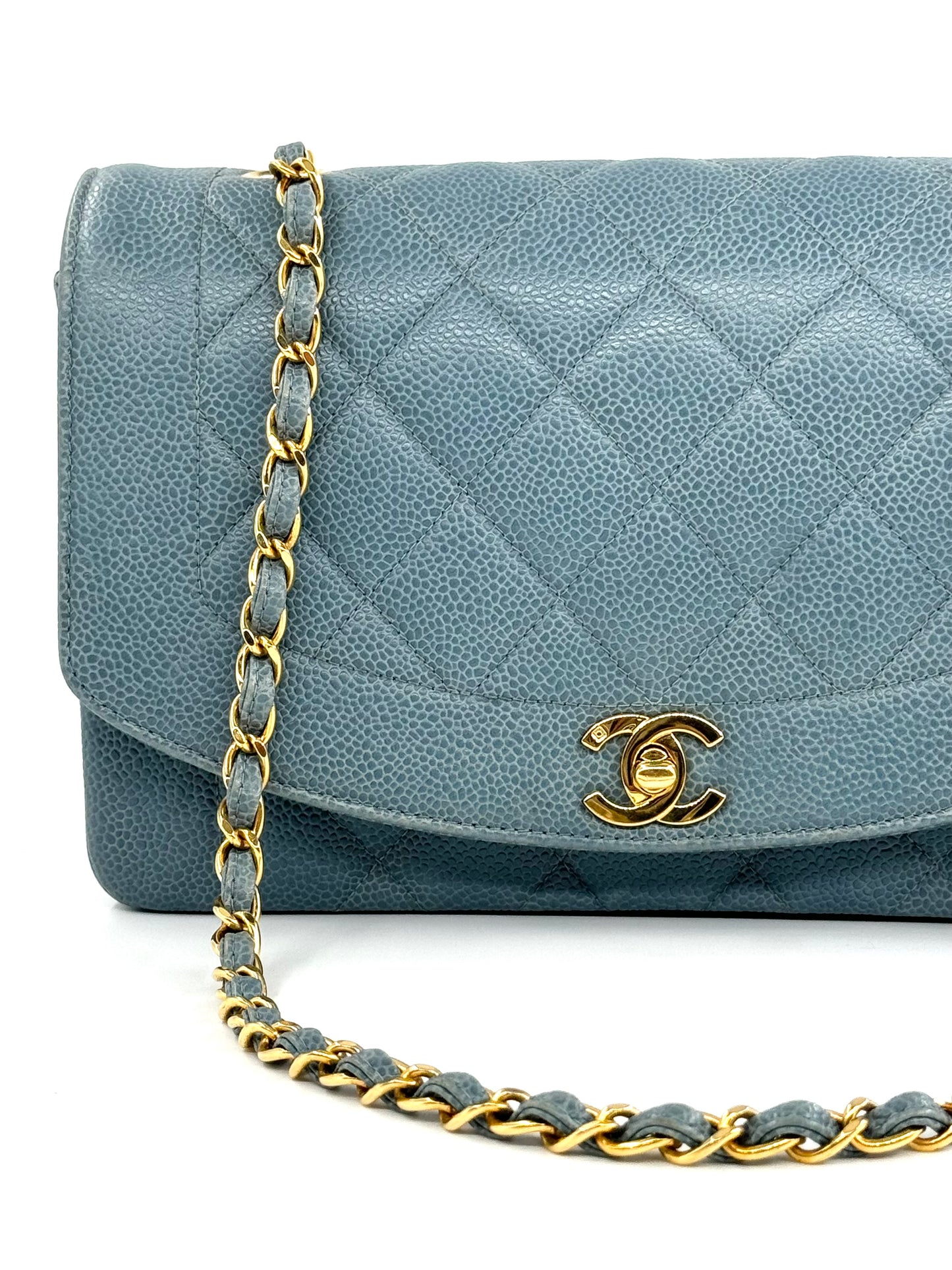 Chanel Baby Blue 24K Medium Caviar Diana Flap Bag