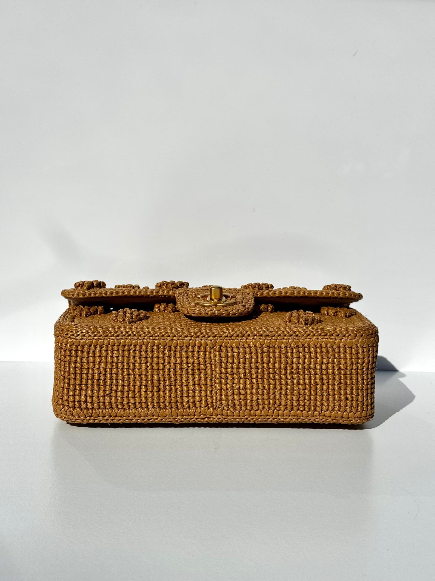 Chanel 24P Tan Braided Raffia Medium Flap Bag