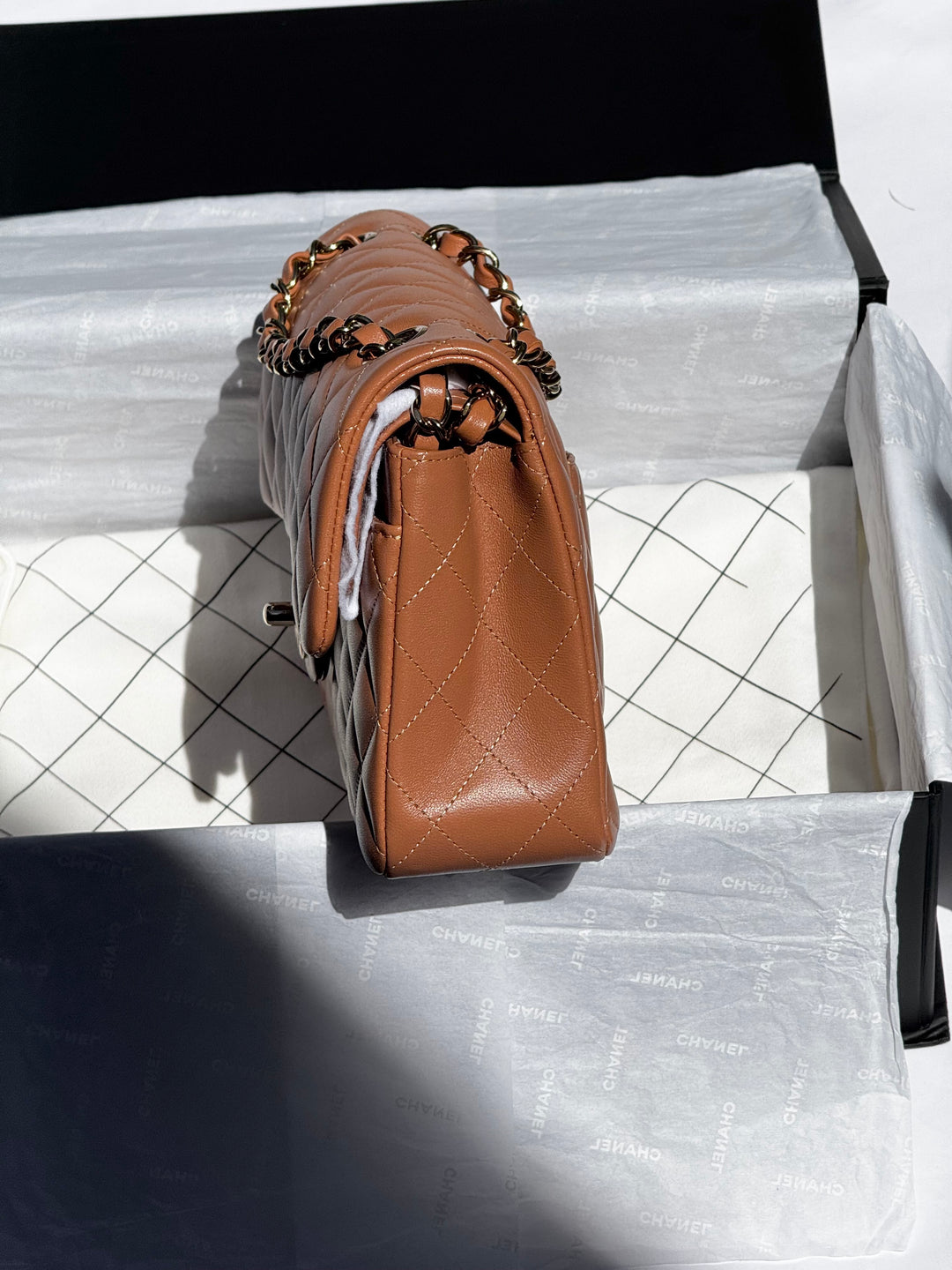 Chanel 22S Small Caramel Lambskin Classic Flap Bag + LGHW