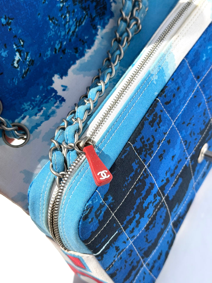 Chanel Surf Line Choco Bar Flap Blue Canvas Silver Hardware 2002 (Copy)