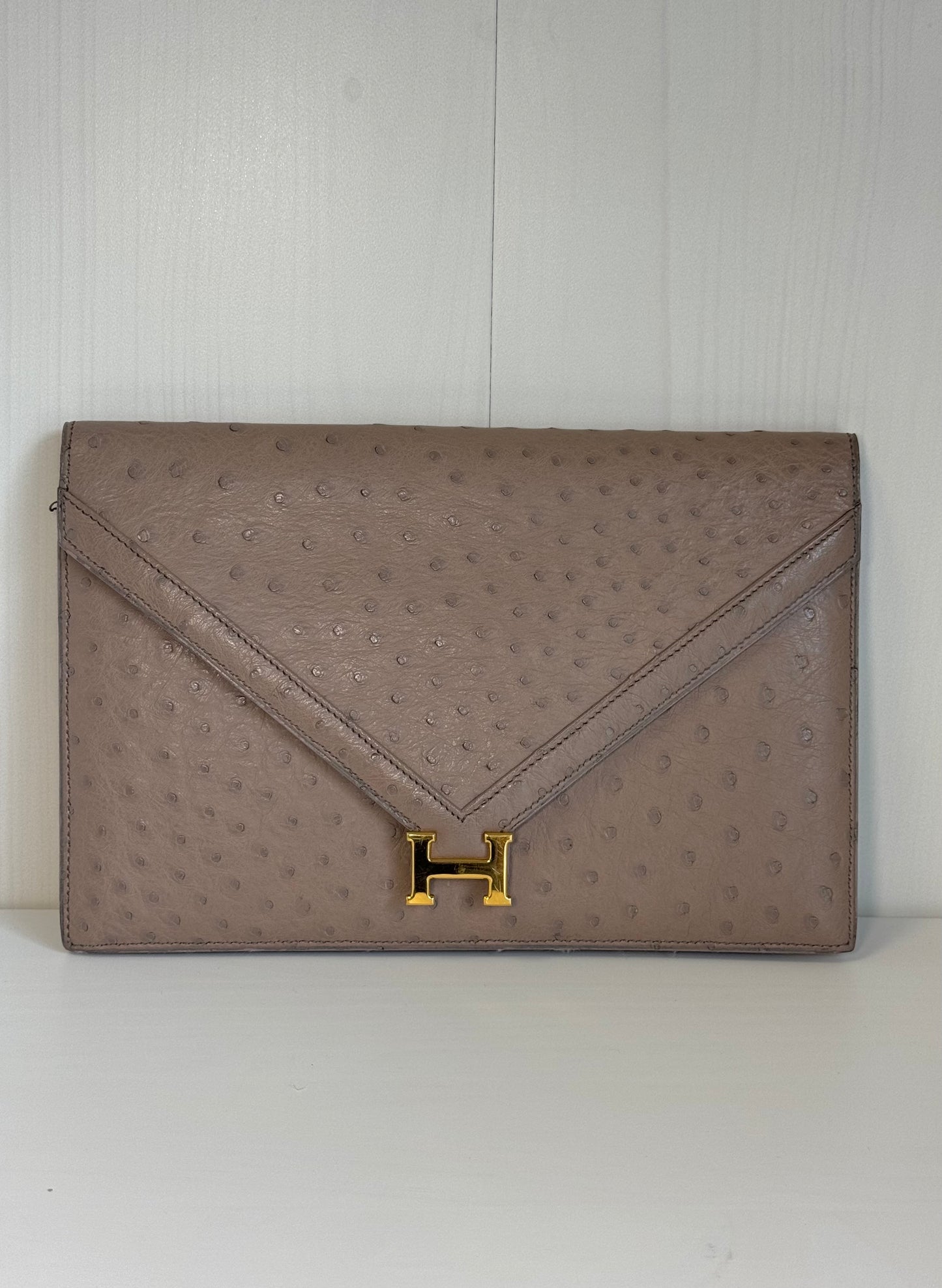 Hermes 1982 Ostrich Lydie 2 Ways Clutch Bag