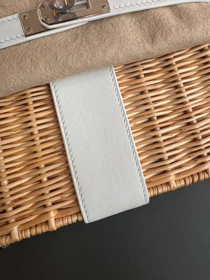Hermès Mini Kelly Picnic Wicker New White Palladium Hardware 2020