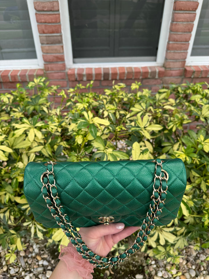 Chanel Classic Medium Double Flap Emerald Green Caviar Gold Hardware 2018