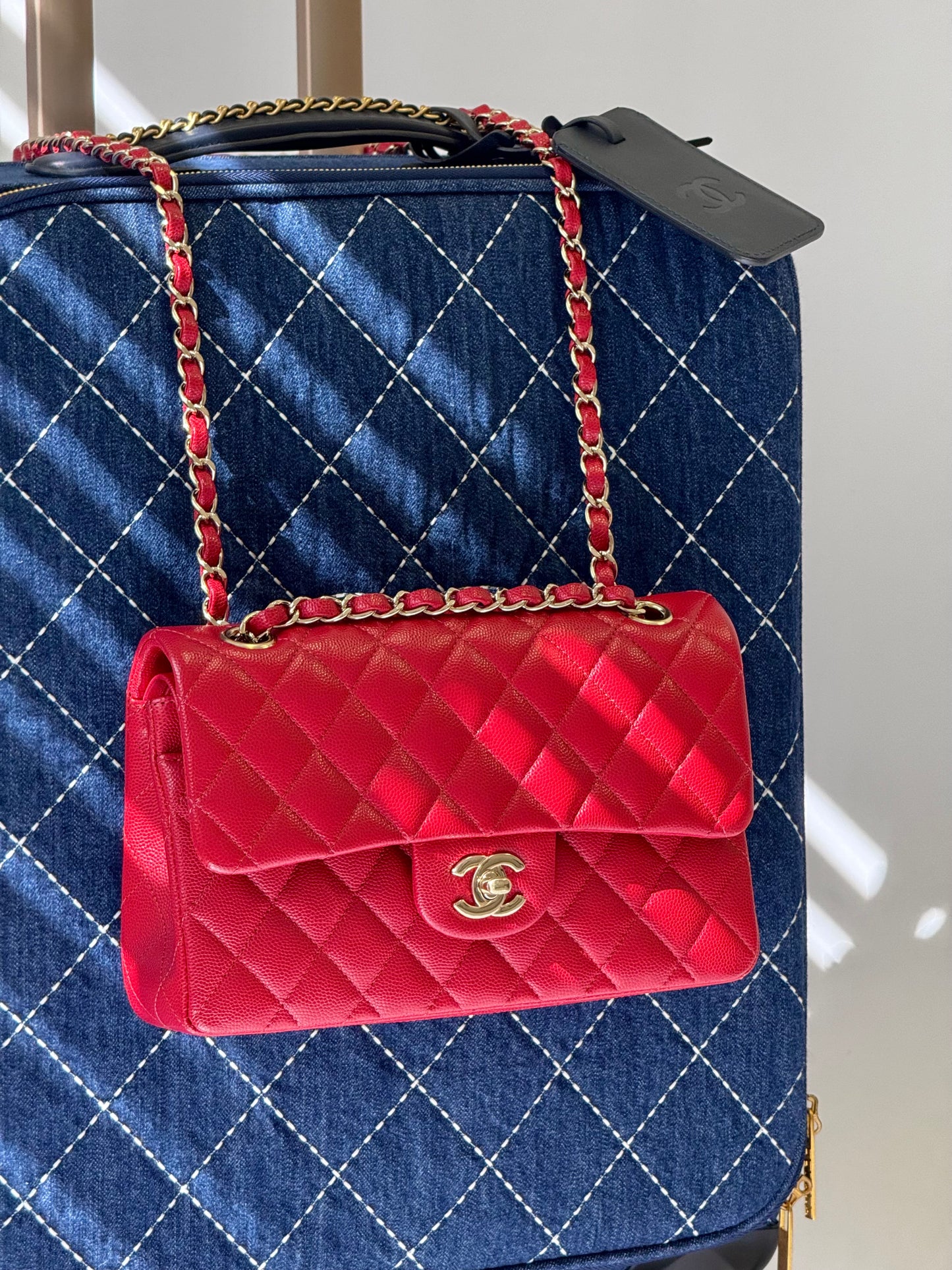 Chanel 19b Small Red Caviar Double Flap Bag