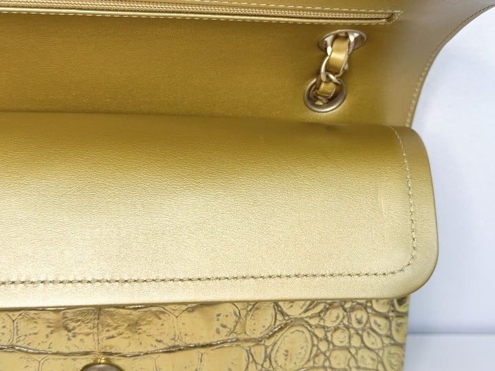 Chanel Metallic Gold Croc Embossed Medium Classic Flap Bag