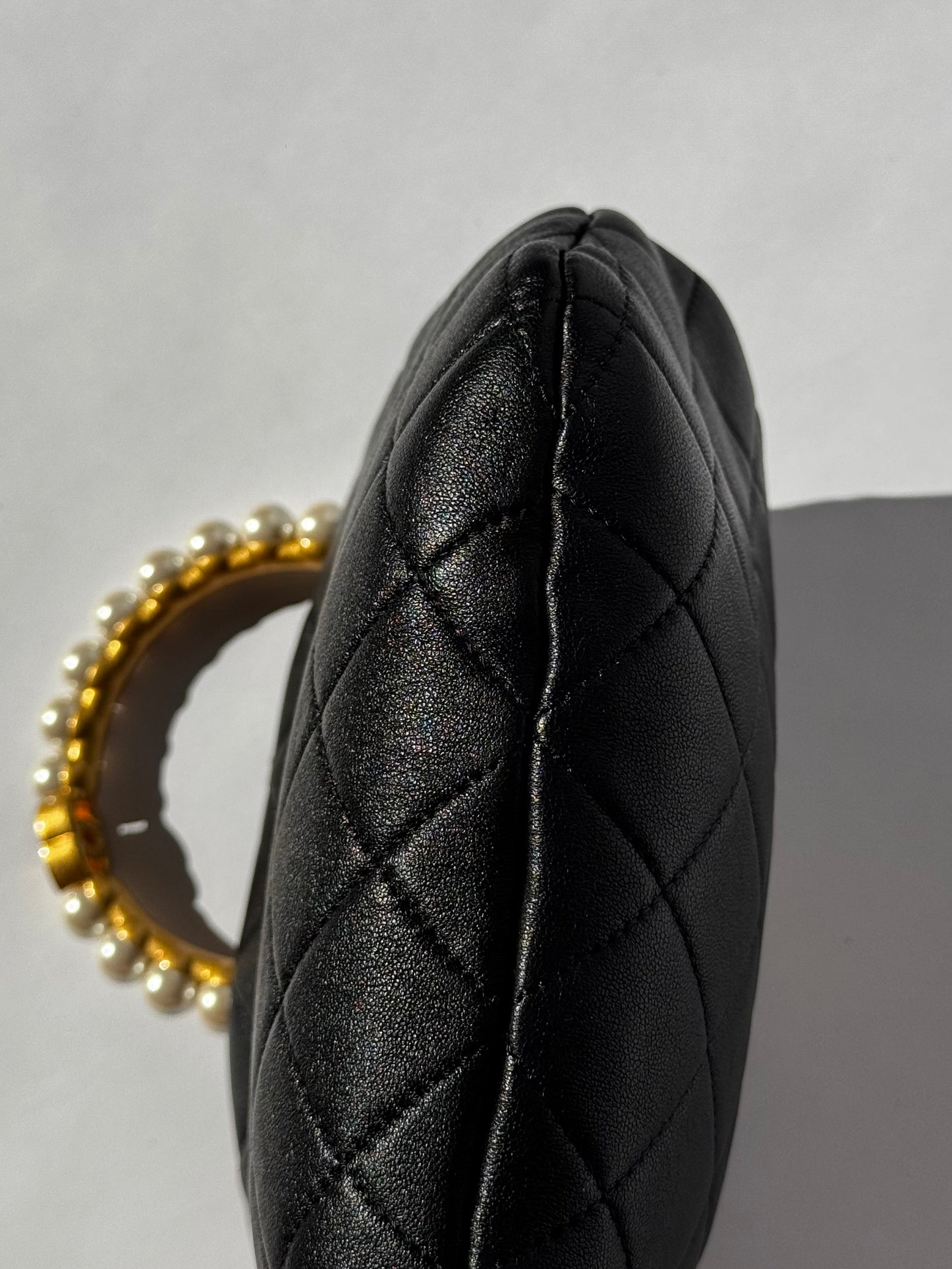 Chanel Black Lambskin Quilted Pearl Clutch