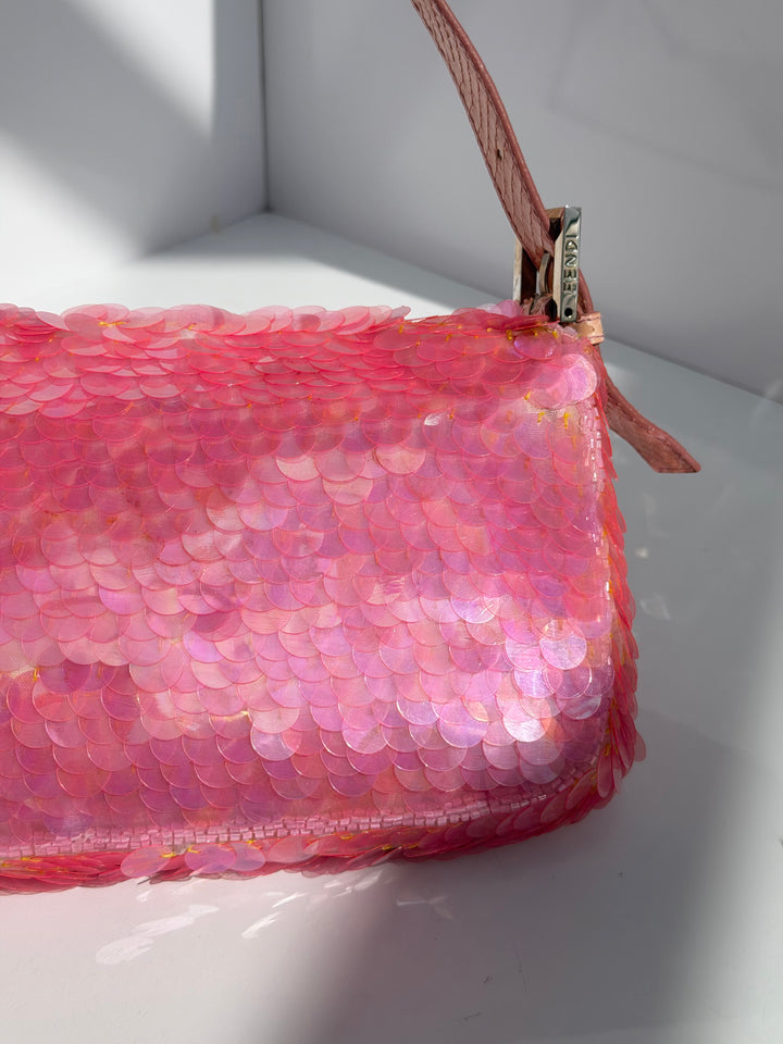 Fendi Pink Sequin Baguette Python Trim Silver Hardware 1998