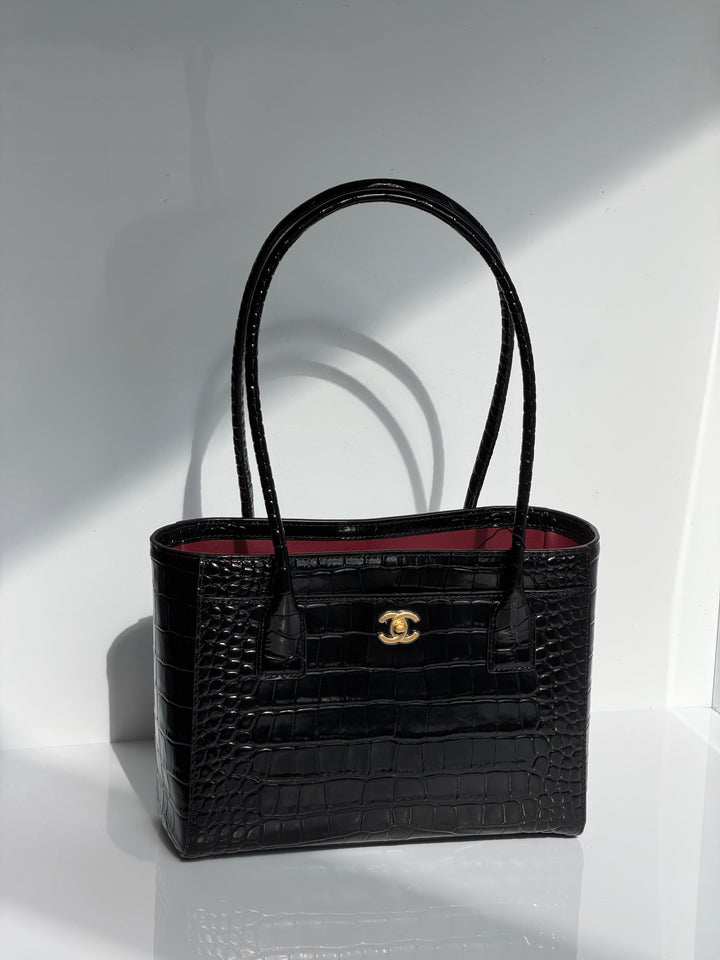 Chanel Mini Shopping Bag Crocodile Embossed Calfskin Black 2026