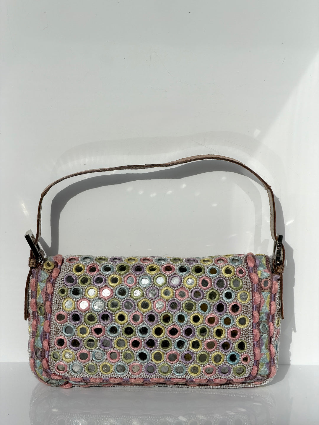 Fendi Baguette Mirror Specchietti Bag Multicolor Silk Embroidery & Beading Lizard Trim 2009