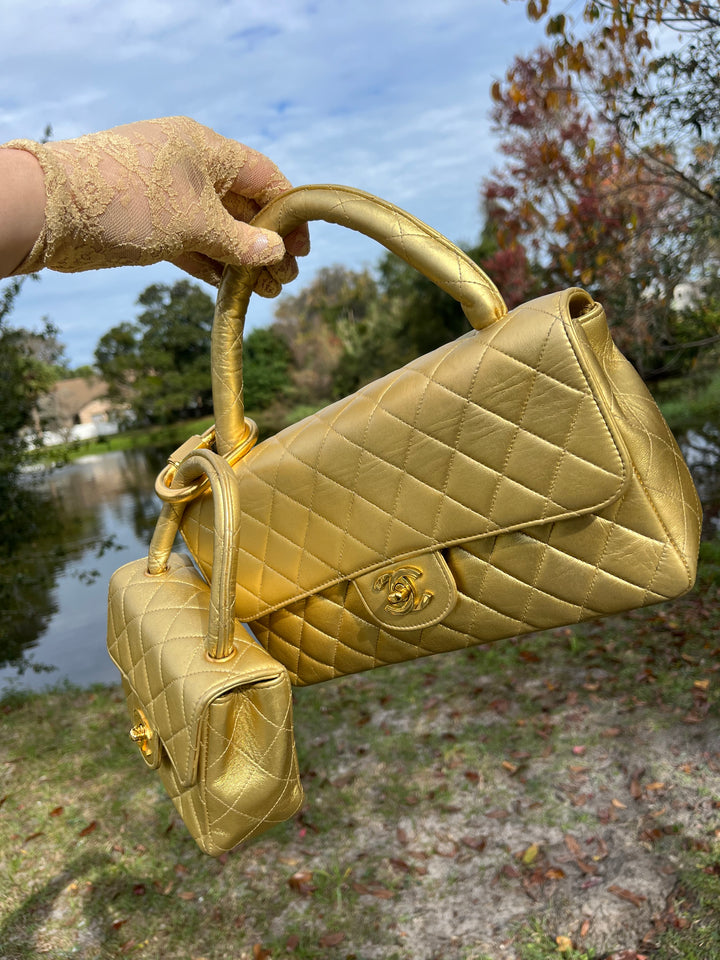 Chanel Vintage Kelly Parent & Child Metallic Lambskin Set