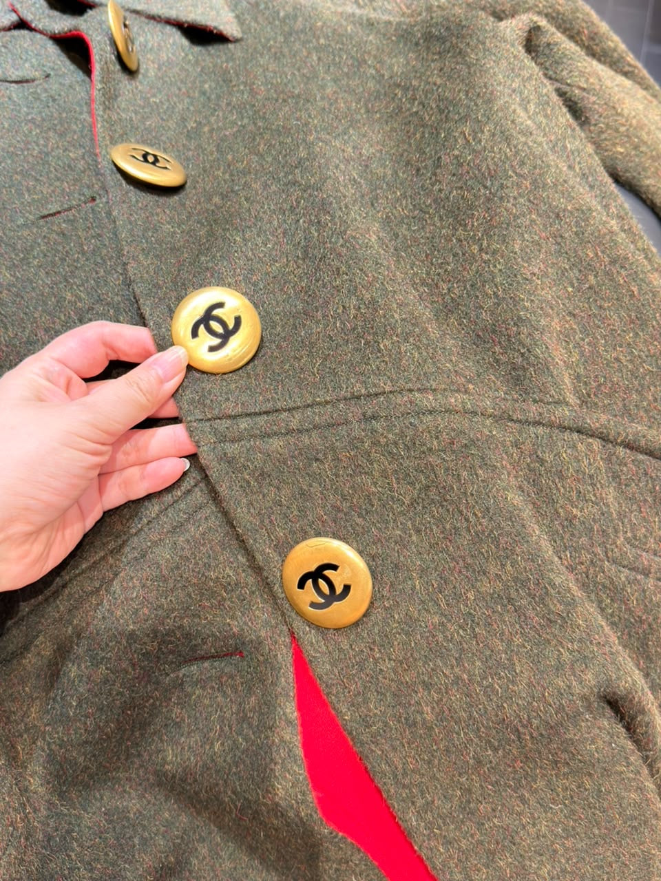 Chanel CC Military Green Wool Runway Coat 1992