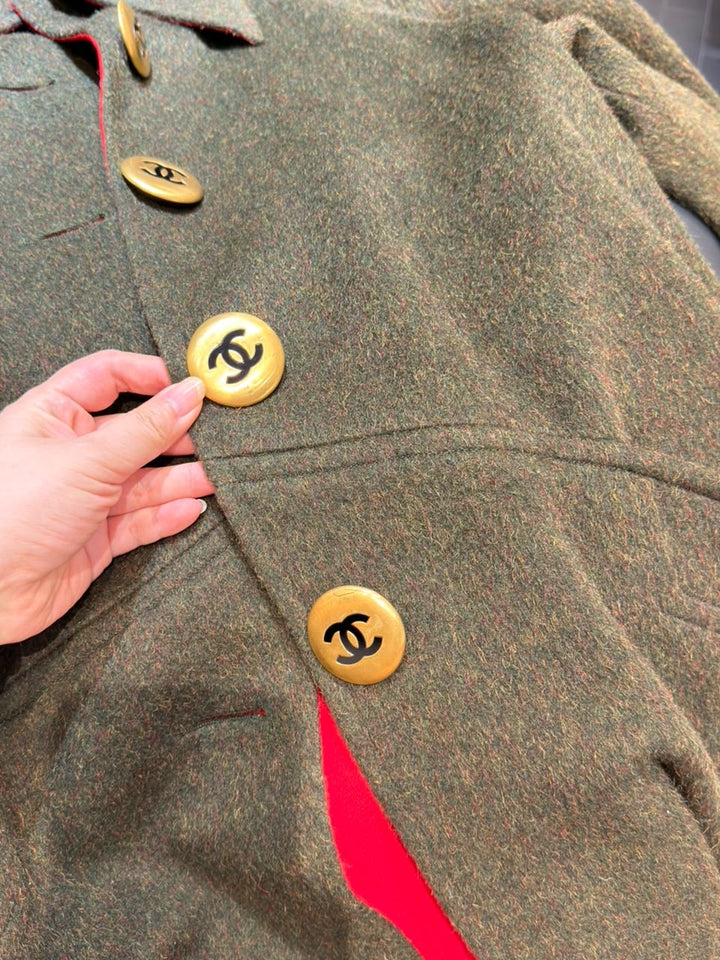 Chanel CC Military Green Wool Runway Coat 1992