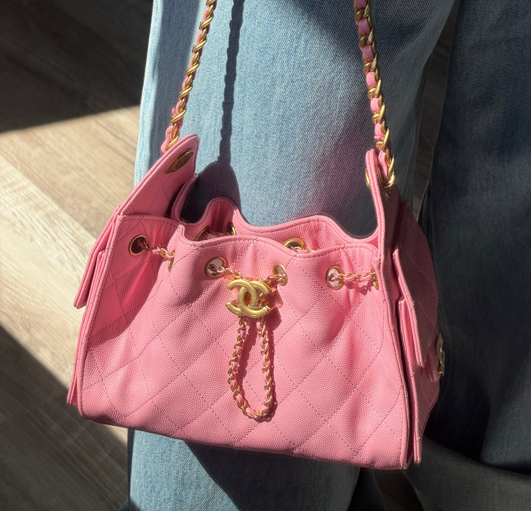 Chanel Mini 25 Hobo Bag Caviar Leather Bubblegum Pink Antique Gold Hardware 2026
