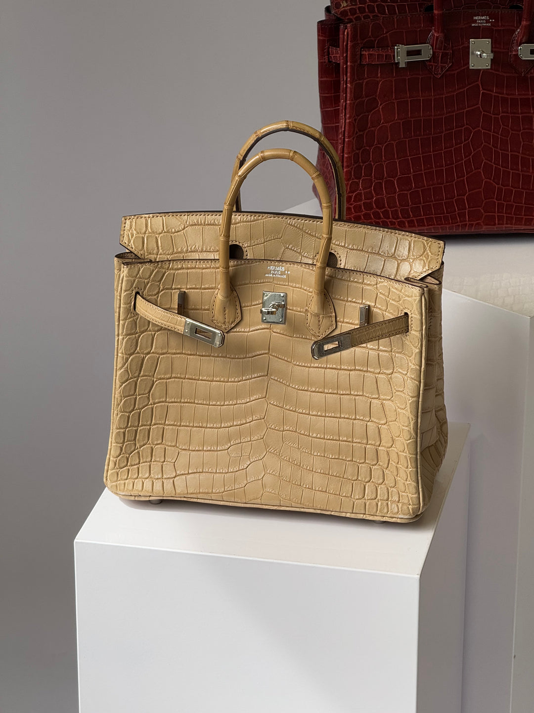 Hermes Matte Crocodile Poussiere Birkin 25 PHW