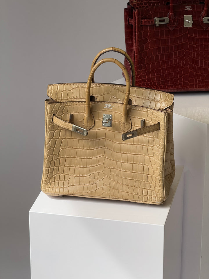 Hermes Matte Crocodile Poussiere Birkin 25 PHW