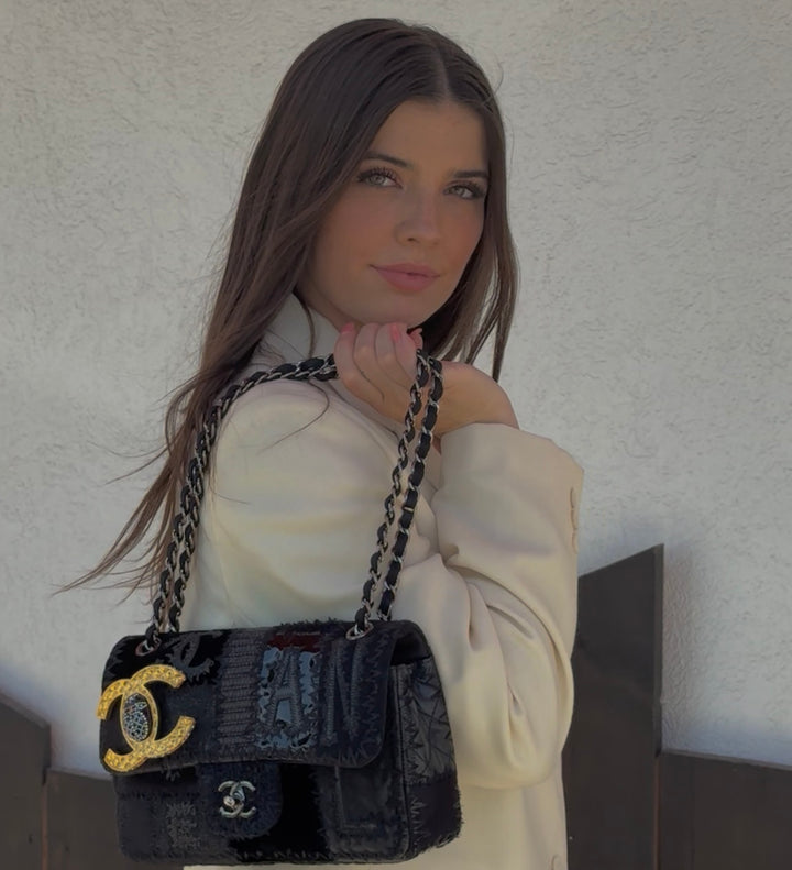 Chanel Black Patchwork Medium Single Flap Bag