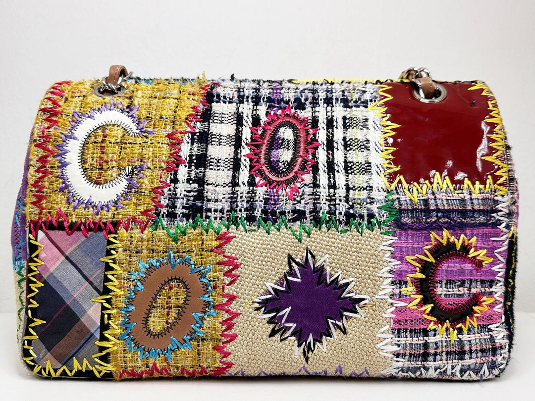 Chanel Jumbo Single Flap Patchwork Multicolor Tweed Silver Hardware 2015