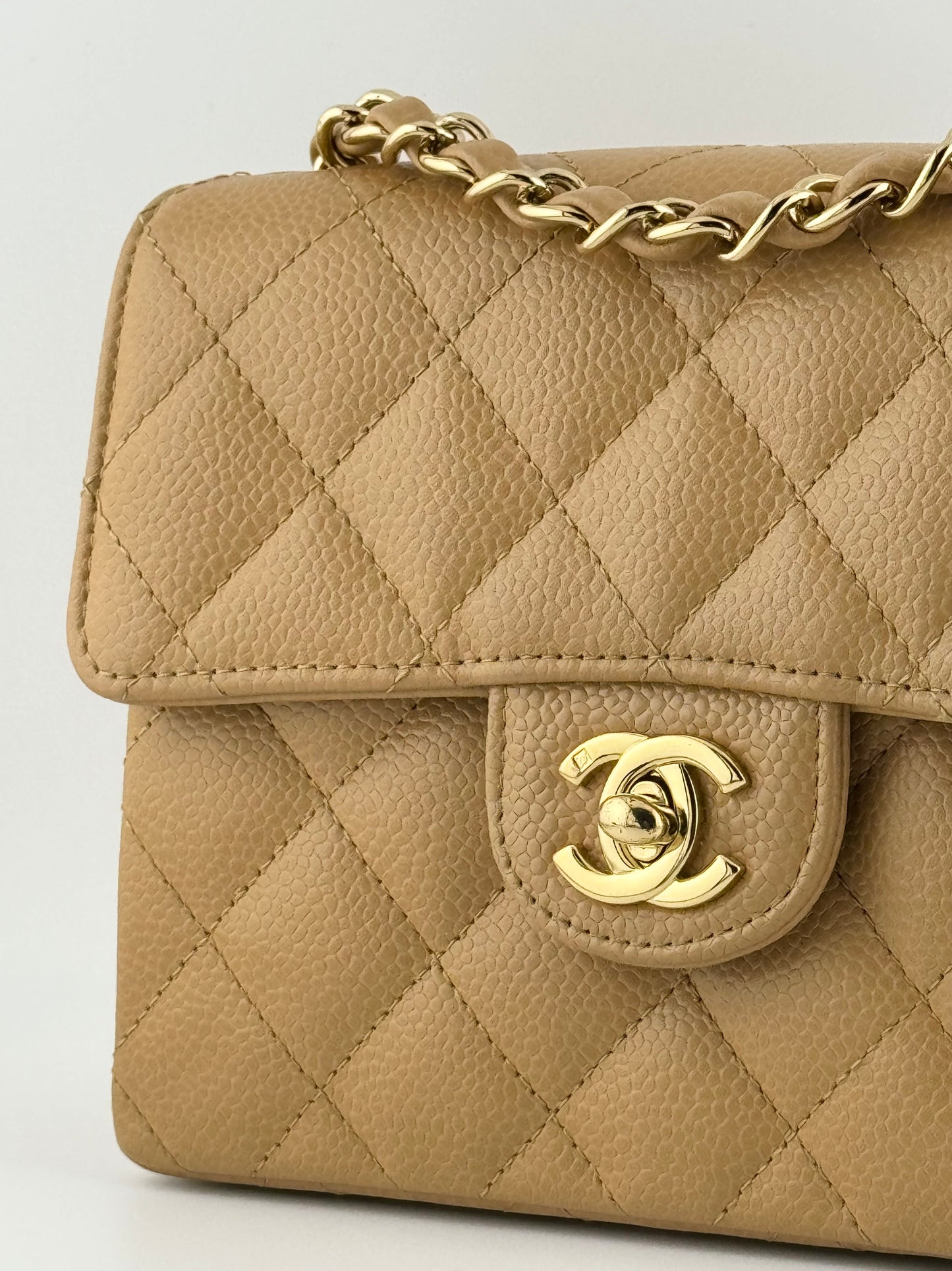 Chanel Dark Beige Vintage Mini Caviar Square Flap Bag