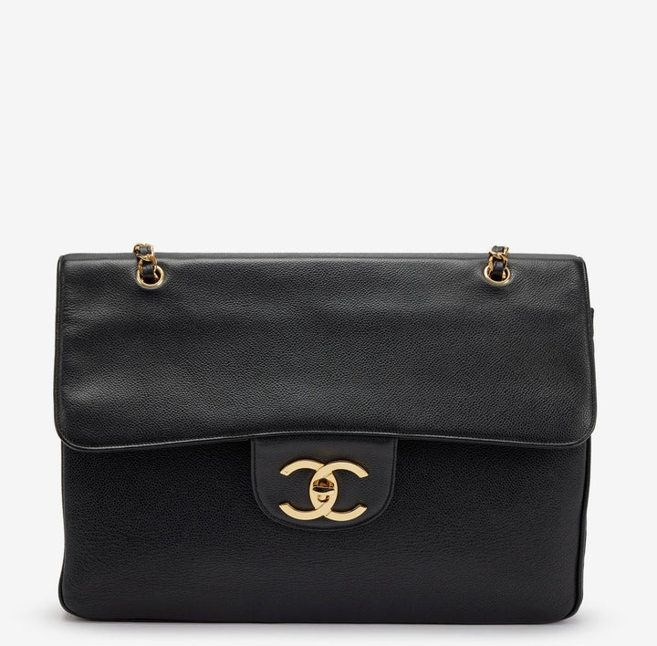 Chanel Vintage Caviar XXL Supermodel Flap Black 24K Gold Plated Hardware 1994