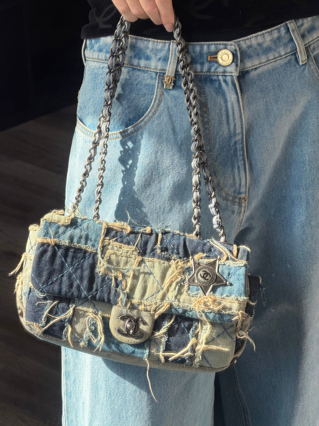 Chanel Paris-Dallas Flap Bag Blue Patchwork Denim Gunmetal Hardware 2014