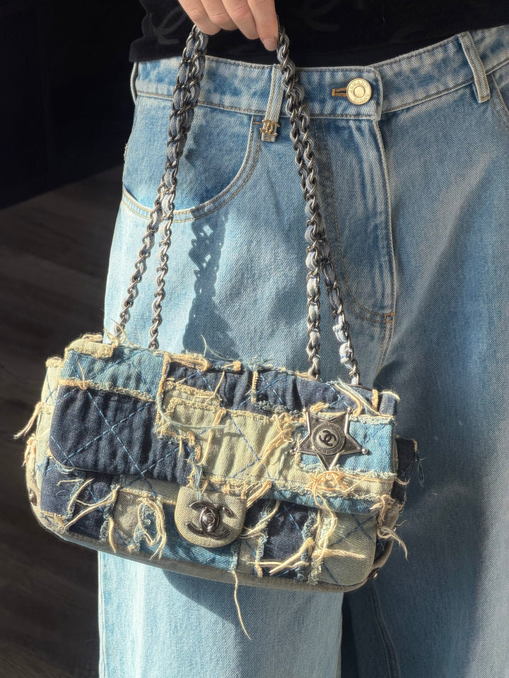 Chanel Paris-Dallas Flap Bag Blue Patchwork Denim Gunmetal Hardware 2014