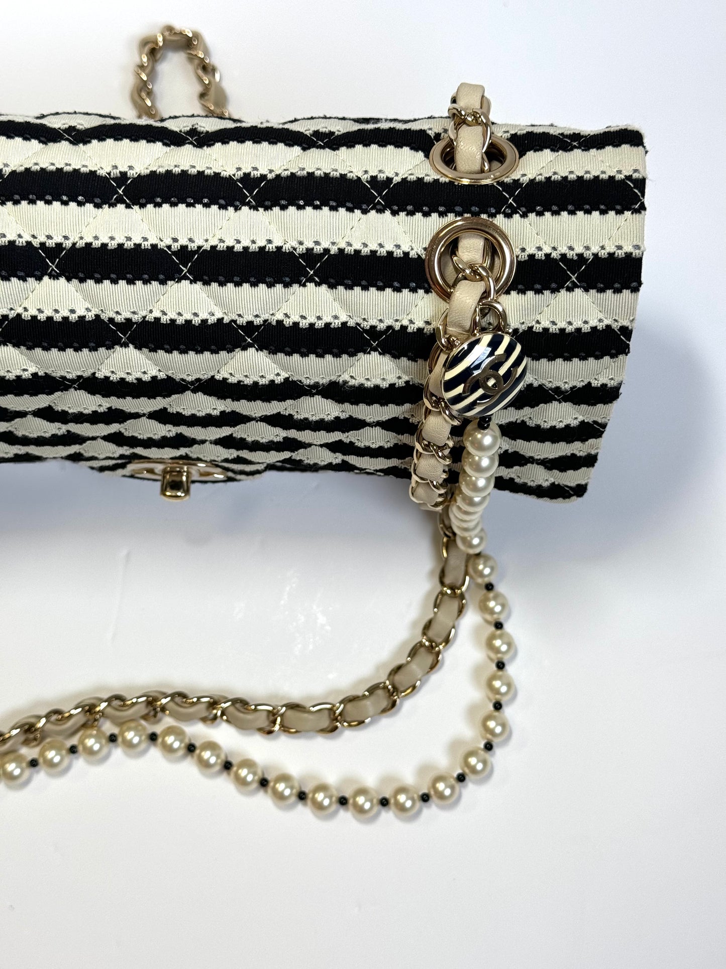 Chanel Ivory/Black Coco Medium Sailor Pearls Double Flap Bag