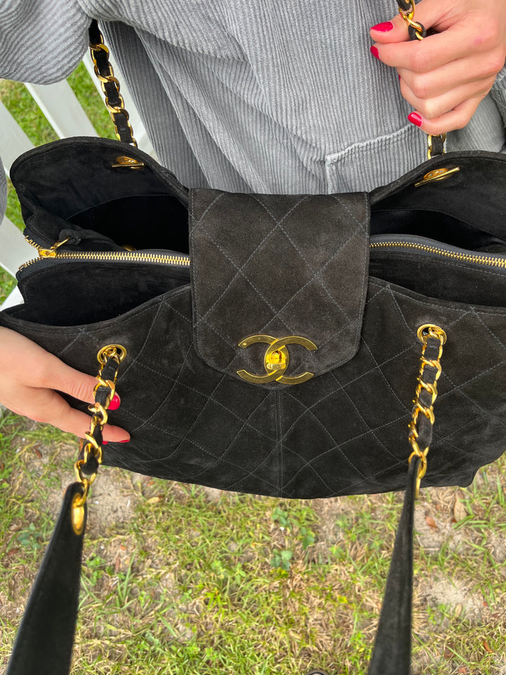 Chanel Rare Vintage Suede XL Supermodel Tote