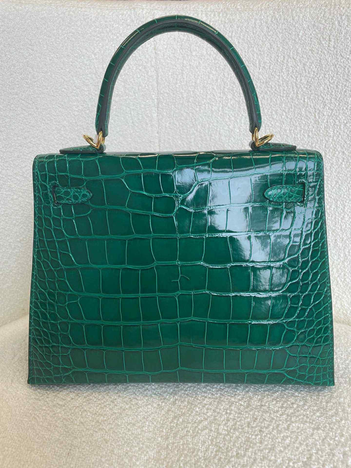 Hermes 2019 Emerald Green Shiny Alligator Kelly 25 Sellier