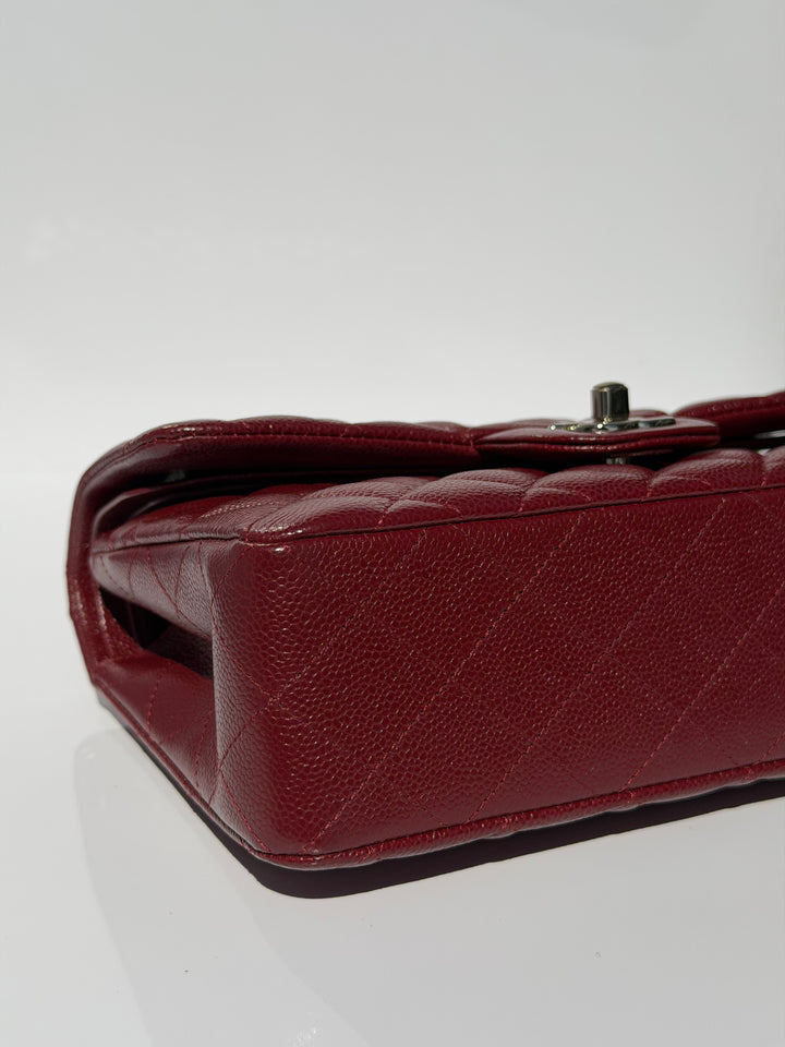 Chanel Small Classic Double Flap Caviar Burgundy Silver Hardware 2020