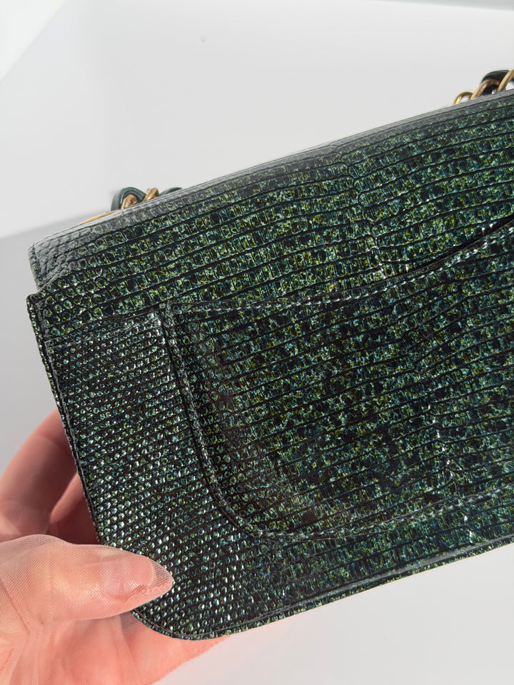 Chanel Mini Flap Green Lizard Brushed Gold Hardware 2018