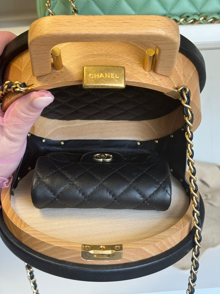Chanel 2022 Round Beech Wood Vanity Case