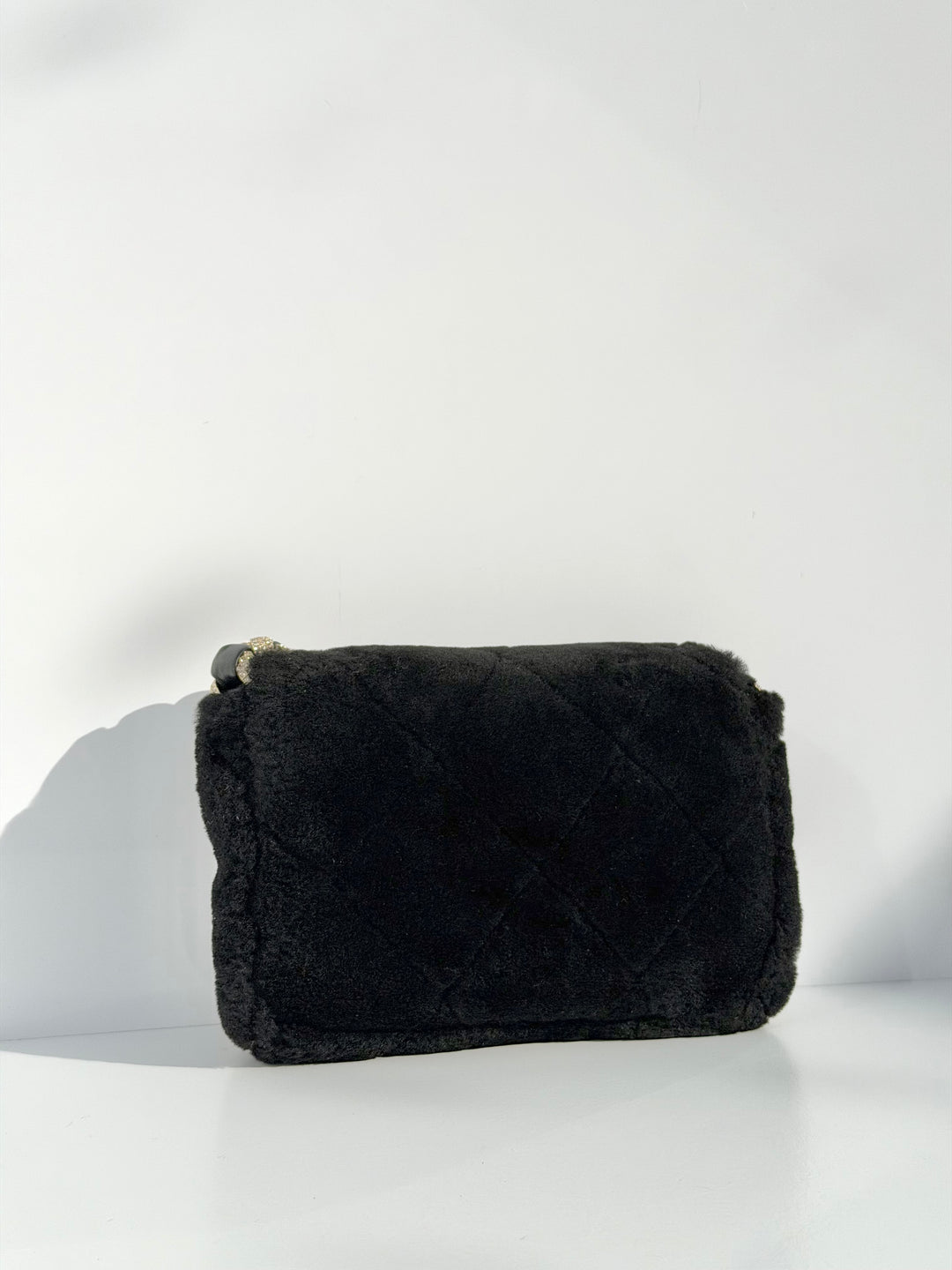 Chanel 2020 Shearling & Strass Black Flap Bag