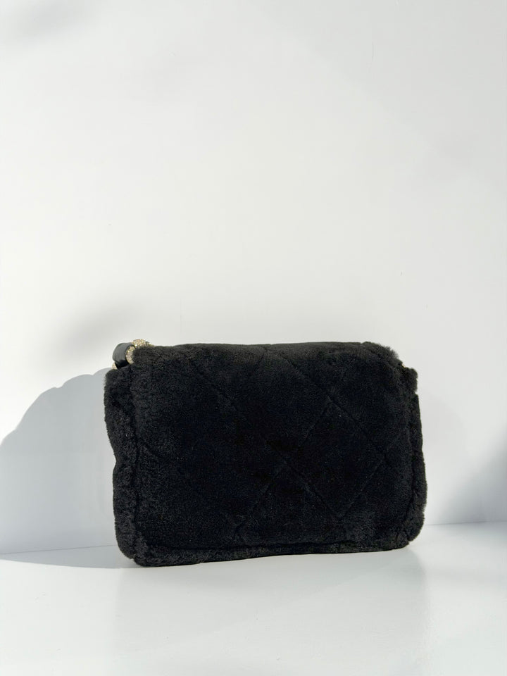 Chanel 2020 Shearling & Strass Black Flap Bag
