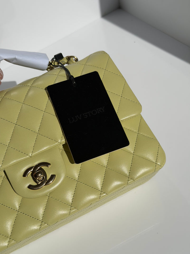 Chanel Medium Classic Flap Bag Pistachio Green Lambskin Gold Tone Hardware 2021