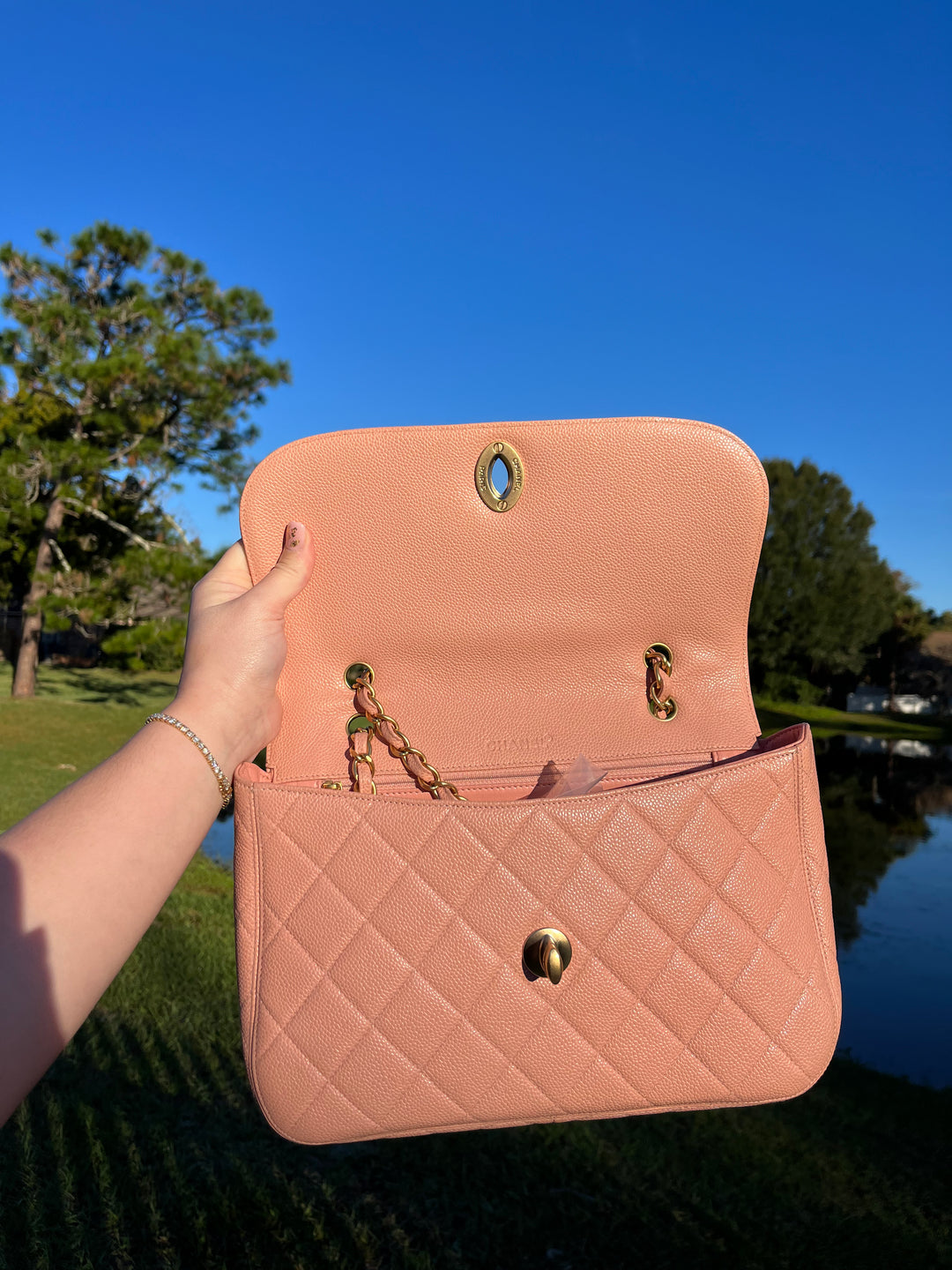 Chanel Light Pink Quilted Caviar XL Jumbo Single Flap