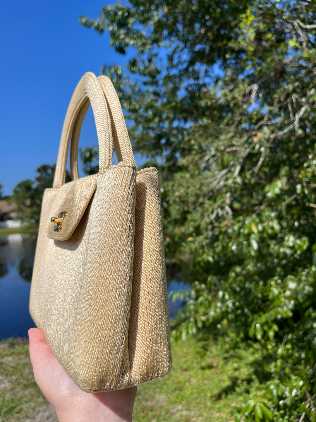 Chanel Vintage Medium Tan Rope Kelly Top Handle