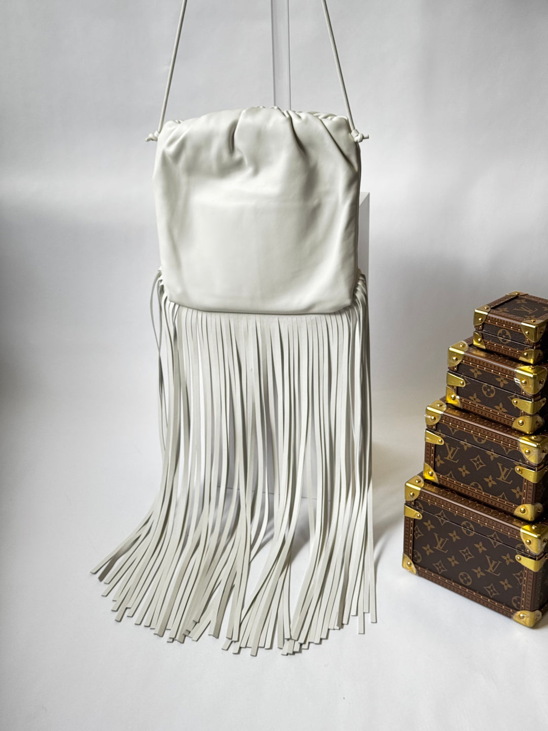 Bottega Veneta White Nappa Fringe Shoulder Bag