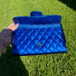 Chanel Classic Flap Patent Metallic Blue Frame Clutch