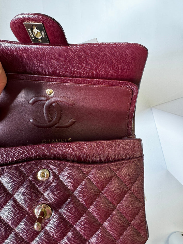 Chanel 21b Small Burgundy Caviar Double Flap