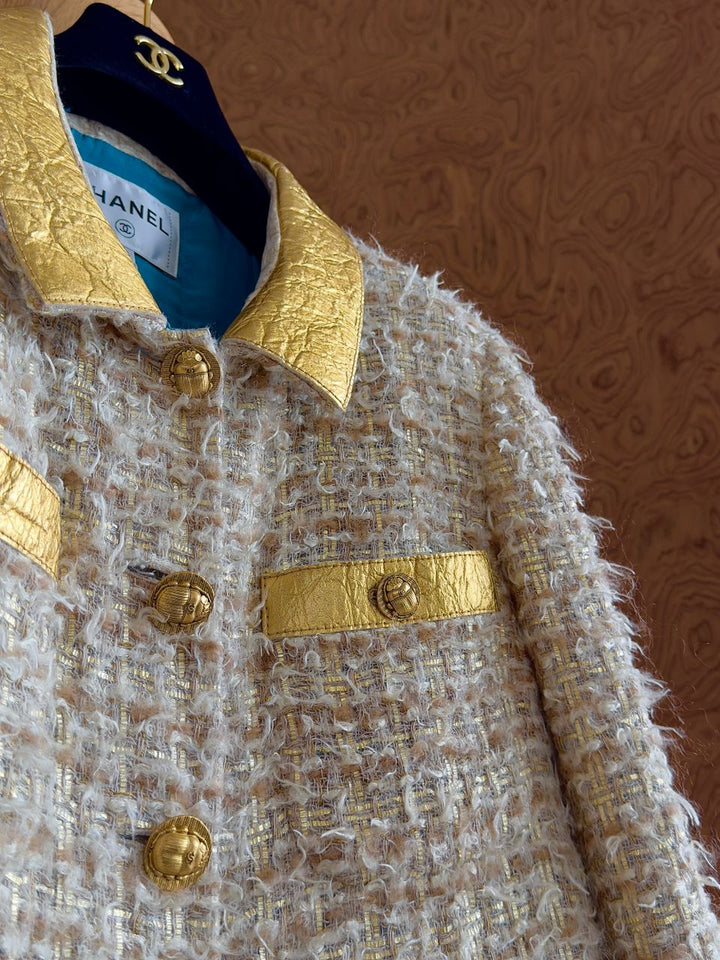 Chanel 19A Egypt Gold Tweed Runway Jacket