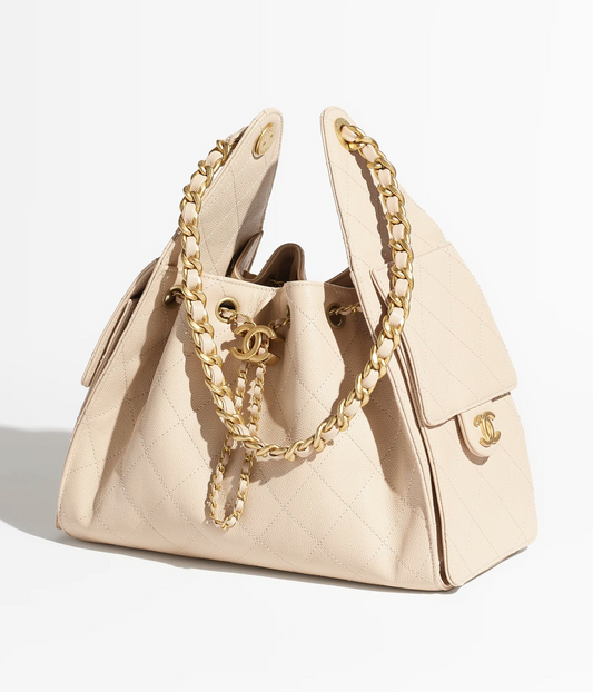 Chanel 25 Beige Small Caviar Hobo Bag