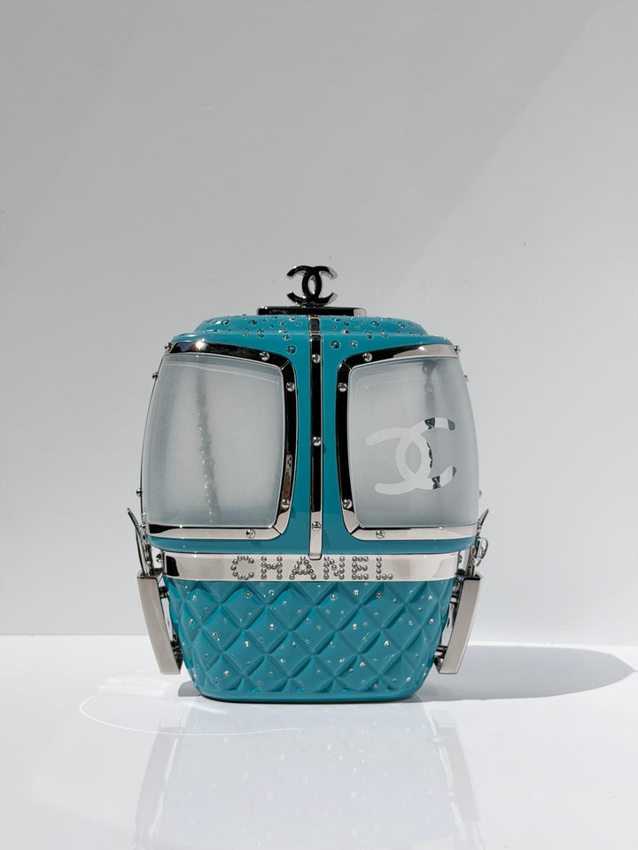 Chanel Ski Gondola Swarovski Minaudière Blue Silver Hardware 2019