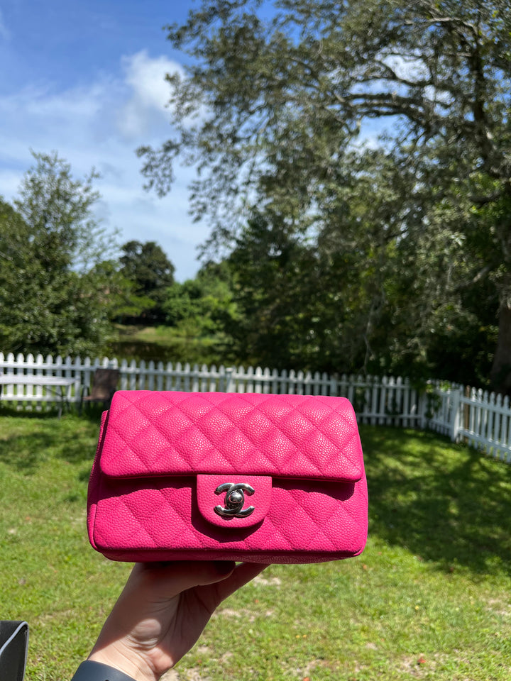 Chanel Hot Pink Caviar Mini Rectangular Flap Bag